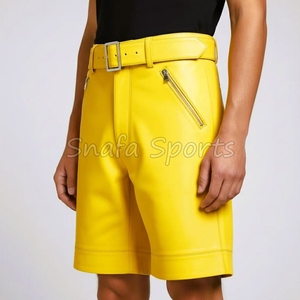 กางเกงขาสั้นคาร์โก้หนังแท้สีน้ำตาลเข้มสำหรับผู้ชายรุ่นใหม่พร้อมเชือกผูกเอว ดีไซน์ทันสมัยสไตล์สตรีทแวร์ - Product Image 3