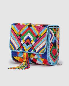 Sac à bandoulière artisanal en perles multicolores motif As de Pique, fabrication directe usine, sac à main fait main, plan de conception - Product Image 5