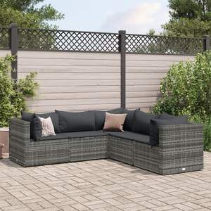 Ensemble de salon de patio en poly rotin gris de 5 pièces avec coussins mobilier d'extérieur durable - Product Image 1