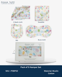 Polka Tots - Set de Regalo de Muselina para Bebé, Paquete de 5 Paños de Muselina para Envolver, Baberos, Paños para Regurgitar, Paños de Lavado, de Algodón Suave, Esenciales para Recién Nacidos, con Estampado de Polka - Product Image 3