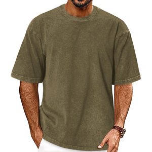 T-shirt décontracté pour homme, coupe ample et oversize, col rond, manches courtes, couleur unie, vert olive, 100 % coton, vente en gros OEM ODM 2026 - Product Image 6