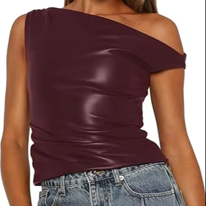 Fabricant de débardeurs en similicuir pour femmes, étiquette privée, crop top sans manches, commande en gros - Product Image 1