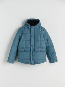 Doudoune matelassée unisexe noire et bleue brillante de haute qualité, à capuche, col montant, imperméable, coupe-vent et écologique - Product Image 4