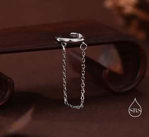 Pendiente de Oreja Minimalista de Plata de Ley sin Perforación con Cadena Colgante, Pendientes de Plata o Oro, Pendiente de Oreja con Cadena - Product Image 4