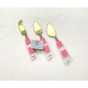 Stainless Steel <b>Cheese</b> <b>Set</b> of 3 Multi Color Resin Handmade Handle Tableware PVD Gold Plated <b>Cheese</b> Cutting Tools Spike Knives - Product Image 1
