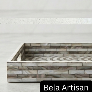 Bandeja Decorativa Cuadrada de Mármol con Incrustaciones Artesanales Bela, Elegante Patrón de Mosaico, Personalizable para Bodas y Ramadán - Product Image 3