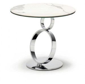 Mesa Auxiliar Redonda de Lujo con Tapa de Mármol y Marco de Anillo de Acero Inoxidable, Muebles Modernos para Sala de Estar, Oficina en Casa, Comedor, Hotel - Product Image 5