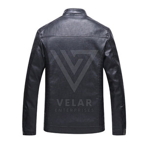 Reasonable Price Casual Breathable <b>Leather</b> <b>Jacket</b> Outdoor <b>Winter</b> Use Lightweight Men's Stand Zipper Front Windproof Eco-Friendly - Product Image 2