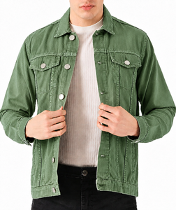 Veste chemise décontractée pour homme en toile de coton vert olive, col rabattu uni, boutonnage simple, manteau d'automne - Product Image 5