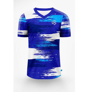 Maillot de football personnalisé à manches courtes et col rond, en polyester et élasthanne, pour adultes, avec service OEM de conception de couleurs contrastées - Product Image 1