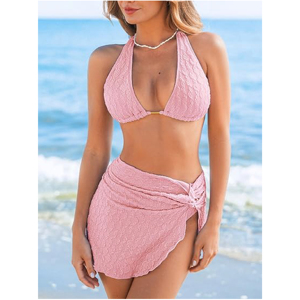 Ensemble bikini triangle texturé pour femme avec jupe portefeuille assortie, 3 pièces, sexy, pour l'été et la plage, vente en gros directe usine - Product Image 2