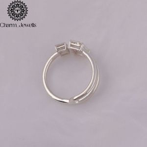 Charm_Jewells Women's <b>Emerald</b> Cut Moissanite Engagement <b>Ring</b> 925 <b>Silver</b> Prong Setting Minimalist Geometric Design - Product Image 6