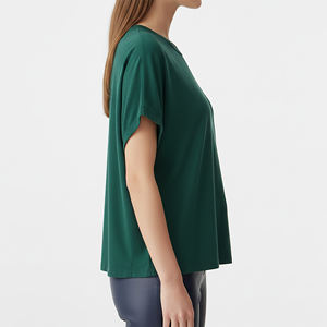 Camiseta Corta con Cuello Redondo de Color Sólido, Personalizada OEM/ODM, para Mujer, Verano, Ecológica, Transpirable, Informal, Cómoda y Ligera - Product Image 2