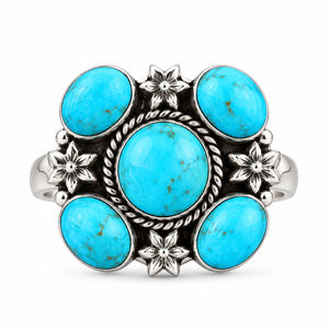 Blue Turquoise 5 Stone <b>Ring</b> Gemstone <b>Statement</b> <b>Ring</b> Western Boho Handmade Jewelry Design for Women - Product Image 3