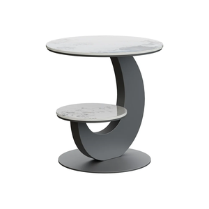 Mesa Auxiliar de Lujo Ecológica con Cubierta de Mármol para Sala de Estar, Hotel u Oficina, Mesa Esquinera en Forma de C - Product Image 4