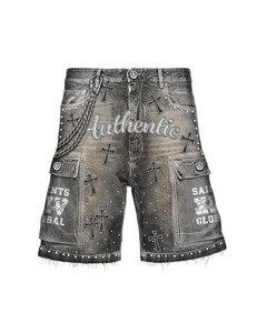 Relicstar - Pantalones Cortos Vaqueros Personalizados con Pedrería para Hombre, Estampado en Serigrafía, Estilo Vintage, 100% Algodón - Product Image 4