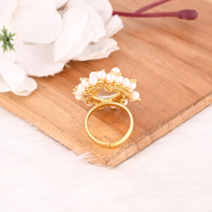 Anillo Ajustable y Elegante de Latón Chapado en Oro con Amatista Verde, Hidroperlas y Perlas, Hecho a Mano para Mujer - Product Image 4