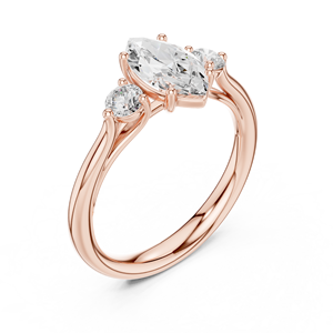 Bague de fiançailles en or rose avec diamant taille marquise et pierres latérales rondes, style classique, bijoux fins pour femmes - Product Image 4