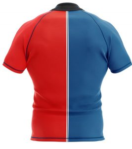 Maillot de rugby ajusté à manches courtes pour homme, bleu foncé avec rayures rouges, sublimé, en polyester respirant, vêtements de sport - Product Image 6