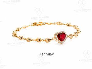 Elegante pulsera en oro de 18 quilates con halo de rubí en forma de corazón, eslabones inspirados en conchas con diamantes naturales, diseño romántico de alta costura y lujo. - Product Image 4