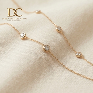 Collier en or jaune massif 14 carats pour femme, serti de diamants de laboratoire ronds de 0,13 carat, taille brillant, bijoux fins - Product Image 6