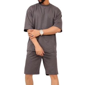 Ensemble deux pièces kaki pour hommes, t-shirt décontracté à manches courtes et short, tenue d'été en coton, streetwear, grande taille, très stylé - Product Image 5