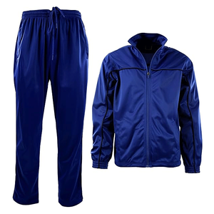 Conjunto deportivo de poliéster y algodón ligero azul para hombre, con cremallera, de alta calidad, para fitness. - Product Image 1
