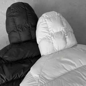 Men's Hooded Puffer Jacket Solid Color <b>Down</b> Filled Windproof Winter Coat Regular Fit Casual Style Black and White - Product Image 2