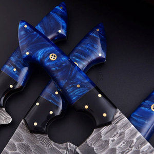 New Brand Custom Handmade Full Tang Damascus Steel 5-Piece <b>Kitchen</b> Chef <b>Knife</b> Set with Ambidextrous Blue Resin Handle - Product Image 3