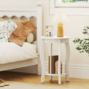 Comodino Moderno a 2 Ripiani Rotondo con Mensola Portaoggetti, 15 Pollici, in Legno per Camera da Letto, Hotel, Casa - Product Image 2