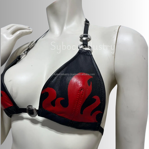 Women Leather Bikini Set Genuine Black Napa Leather New <b>Fire</b> Style Leather Bra for Girls - Product Image 2