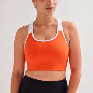 Soutien-gorge de sport dos nageur orange pour femme, col ras du cou, maintien moyen, sans coutures, contraste, pour fitness et yoga - Product Image 1
