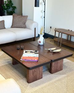 Modern Teak <b>Coffee</b> <b>Table</b> <b>Set</b> <b>Nesting</b> Wood Living Room Furniture Contemporary Design Solid Wood Top - Product Image 2