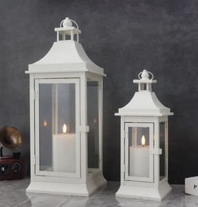 White Wood Hexagon Handmade Candle <b>Lantern</b> Set Vintage Pillar Holder Vented Roof Top Loop Decorative Rustic <b>Hurricane</b> Lamp Home - Product Image 2