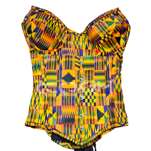 Corsé de mujer con estampado africano Kente, top corsé con varillas de acero para moldear la cintura, corsé de moda étnica, proveedor de tops bustier - Product Image 1