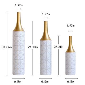 Set di decorazioni per la casa 3 vasi in metallo smaltato bianco 24in/28.7in/33.5in altezza elegante arredamento del pavimento - Product Image 5