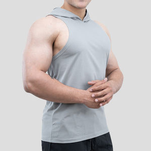 Best Quality Custom Printed Logo <b>Sleeveless</b> Zipper-Up <b>Hoodie</b> for <b>Men</b> Gym Fitness Spring Workout Wear Polyester/Cotton Quick Dry - Product Image 4