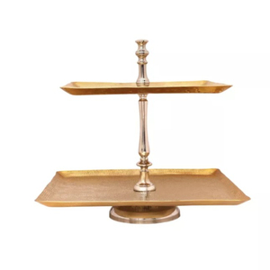 Best Designer Hammered Metal Cake Stand With Golden Handle 3 Tier Round Silver Dessert Display Platter For Wedding Decoration - Product Image 3