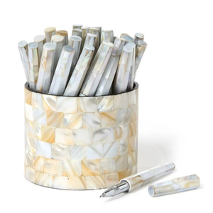 Porte-stylos en bois naturel pour le bureau et l'école, support artistique pour stylos avec décoration en nacre, rangement pour stylos pour les étudiants, table d'étude - Product Image 1