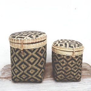 Stackable storage <b>basket</b> with lid hot selling decorative colored <b>bamboo</b> bins woven laundry bin - Product Image 2