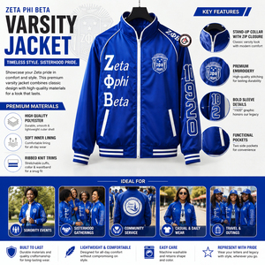 Veste universitaire d'hiver bleue brodée pour femmes de la sororité Zeta Phi Beta, pour adultes, avec fermeture éclair et bordure contrastée - Product Image 5