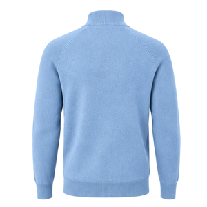 Cardigan zippé en maille pour homme, col montant, manches longues, poignets et ourlet côtelés, bleu clair, avec poches latérales - Product Image 2