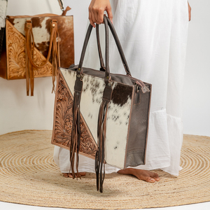 <b>Boho</b> Fashion Crossbody Purse Western Fringes <b>Bag</b> Handtooled Leather <b>Bag</b> With Hair-on Hide Floral Embossed Real Leather <b>Bag</b> - Product Image 6