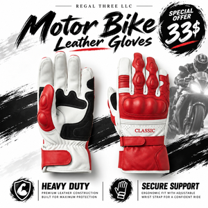 Guantes Clásicos de Cuero para Motociclismo, Guantes de Cuero Genuino para Motociclistas, Guantes de Cuero para Carreras, Unisex - Product Image 1