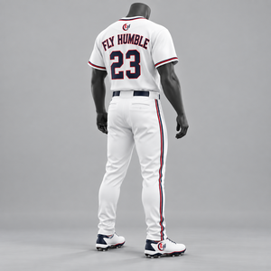 Fly Humble Baseball Jersey Men's <b>White</b> <b>Red</b> <b>Stripe</b> Short Sleeve Button Front Moisture Wicking Sportswear Uniform wholesale - Product Image 3