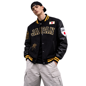 แจ็กเก็ตเบสบอลวิทยาลัยลายหนาสำหรับผู้ชายแจ็คเก็ตบอมเบอร์ผ้าขนสัตว์สีตัดกันมีสไตล์ - Product Image 1