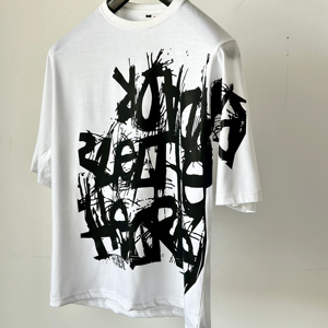 T-shirt long oversize pour homme, printemps-été, en polyester/coton épais, haute qualité, écologique, coupe ample, motif délavé - Product Image 5