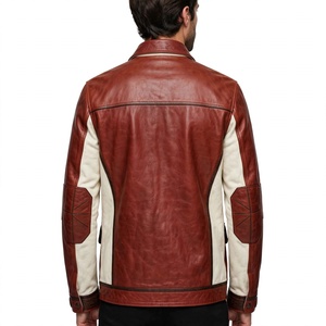 Chaqueta de Motociclista de Cuero Genuino para Hombre, Cuello Camisero, Color Sólido, Resistente al Viento - Product Image 2