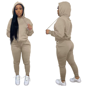 Conjunto Deportivo de Invierno para Mujer al por Mayor, Personalizado con Logotipo Frontal, 100% Algodón, Transpirable, Cintura Elástica, Capucha, Corte Regular, Bolsillos Laterales, Talla XL - Product Image 6