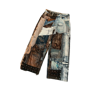 Pantalon en jean ample pour homme, style Y2K, avec broderie de patchs, chaîne métallique et impression numérique - Product Image 4